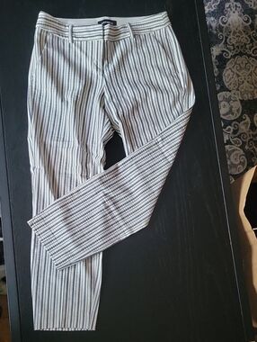 Express Striped Ankle Pants in White and Navy